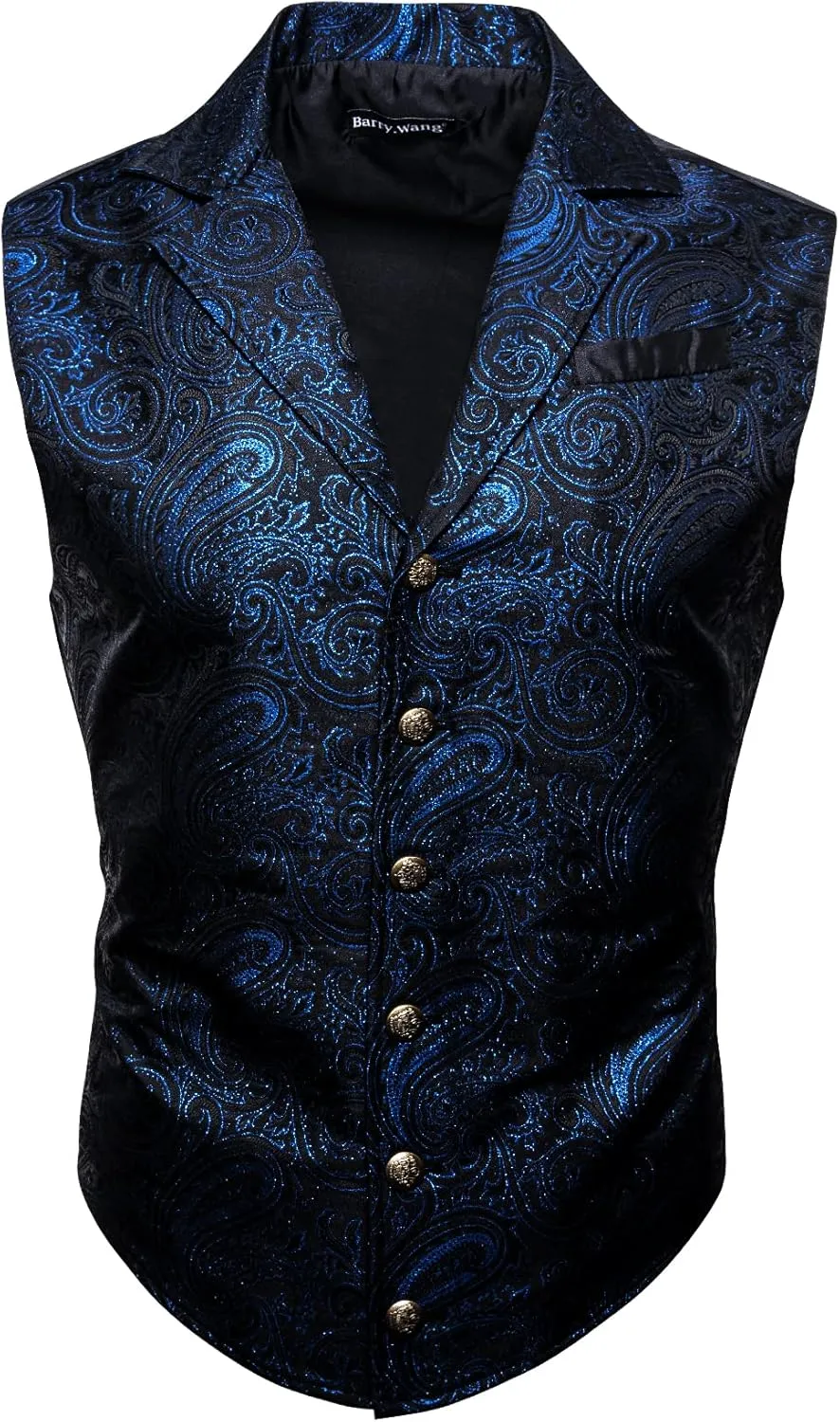 Barry.Wang Mens Victorian Vest Steampunk Gothic Paisley Tailored Collar Waistcoat Halloween Themed Party