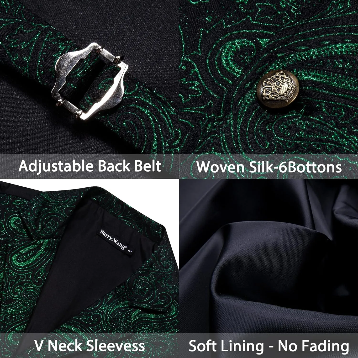 Barry.Wang Mens Victorian Vest Steampunk Gothic Paisley Tailored Collar Waistcoat Halloween Themed Party