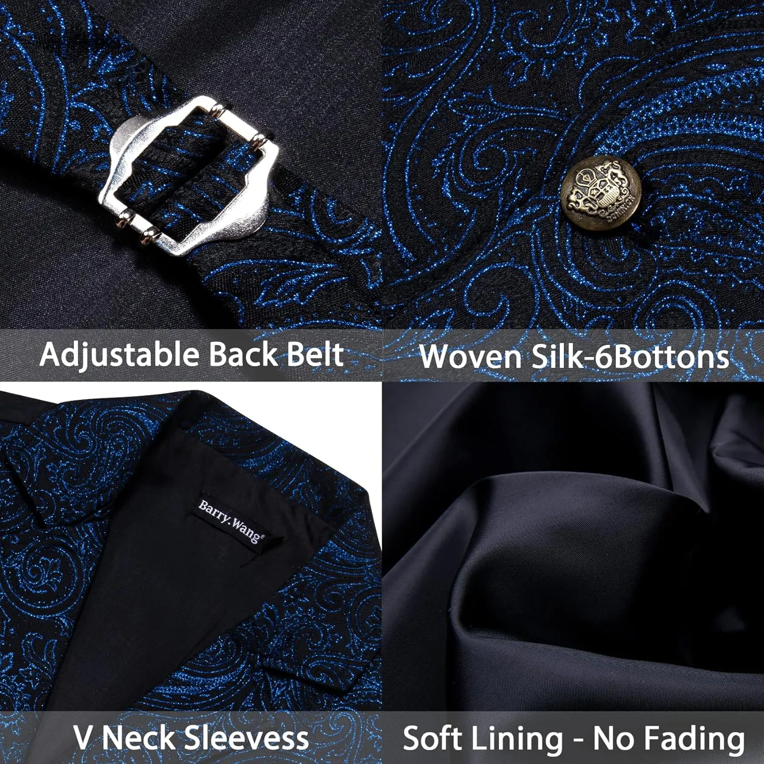 Barry.Wang Mens Victorian Vest Steampunk Gothic Paisley Tailored Collar Waistcoat Halloween Themed Party