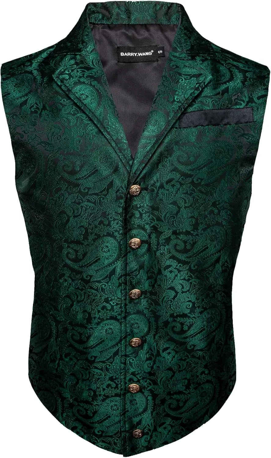 Barry.Wang Mens Victorian Vest Steampunk Gothic Paisley Tailored Collar Waistcoat Halloween Themed Party