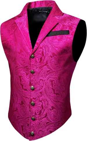 Barry.Wang Mens Victorian Vest Steampunk Gothic Paisley Tailored Collar Waistcoat Halloween Themed Party