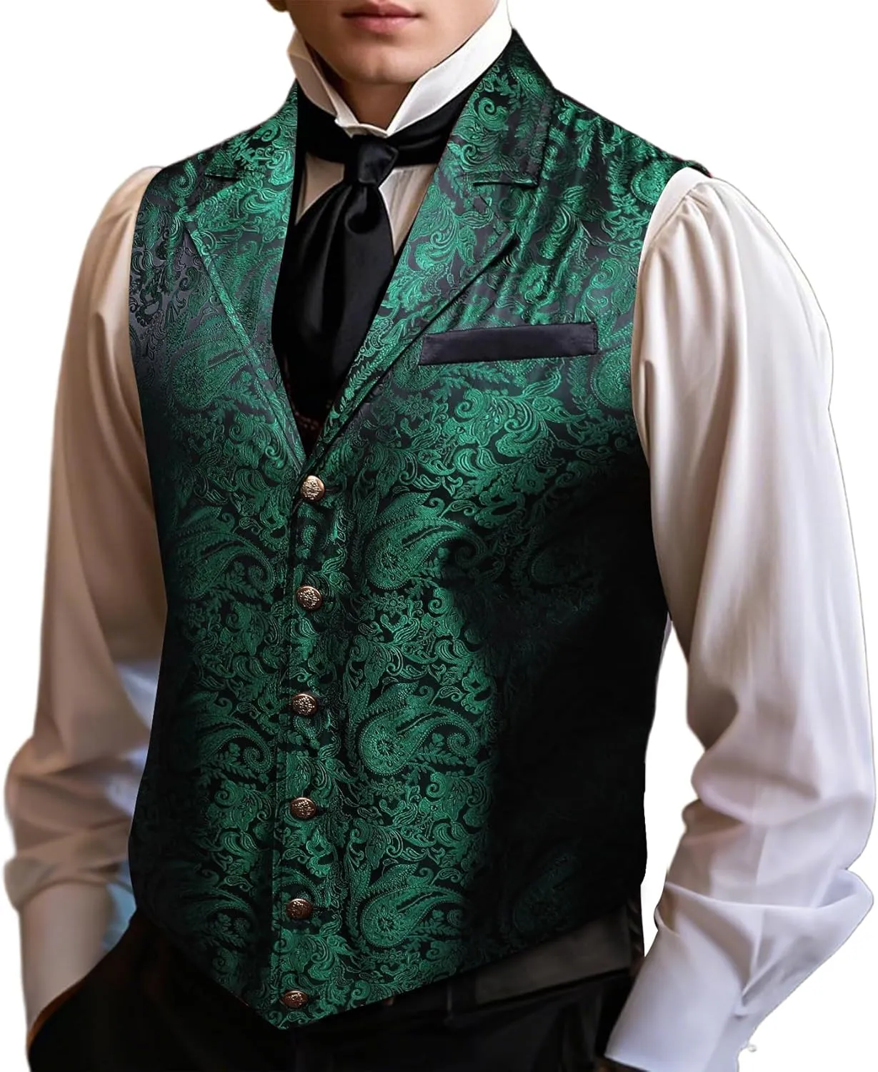 Barry.Wang Mens Victorian Vest Steampunk Gothic Paisley Tailored Collar Waistcoat Halloween Themed Party