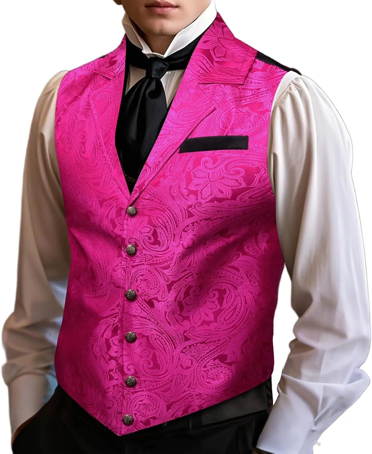 Barry.Wang Mens Victorian Vest Steampunk Gothic Paisley Tailored Collar Waistcoat Halloween Themed Party