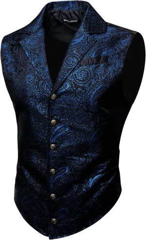 Barry.Wang Mens Victorian Vest Steampunk Gothic Paisley Tailored Collar Waistcoat Halloween Themed Party
