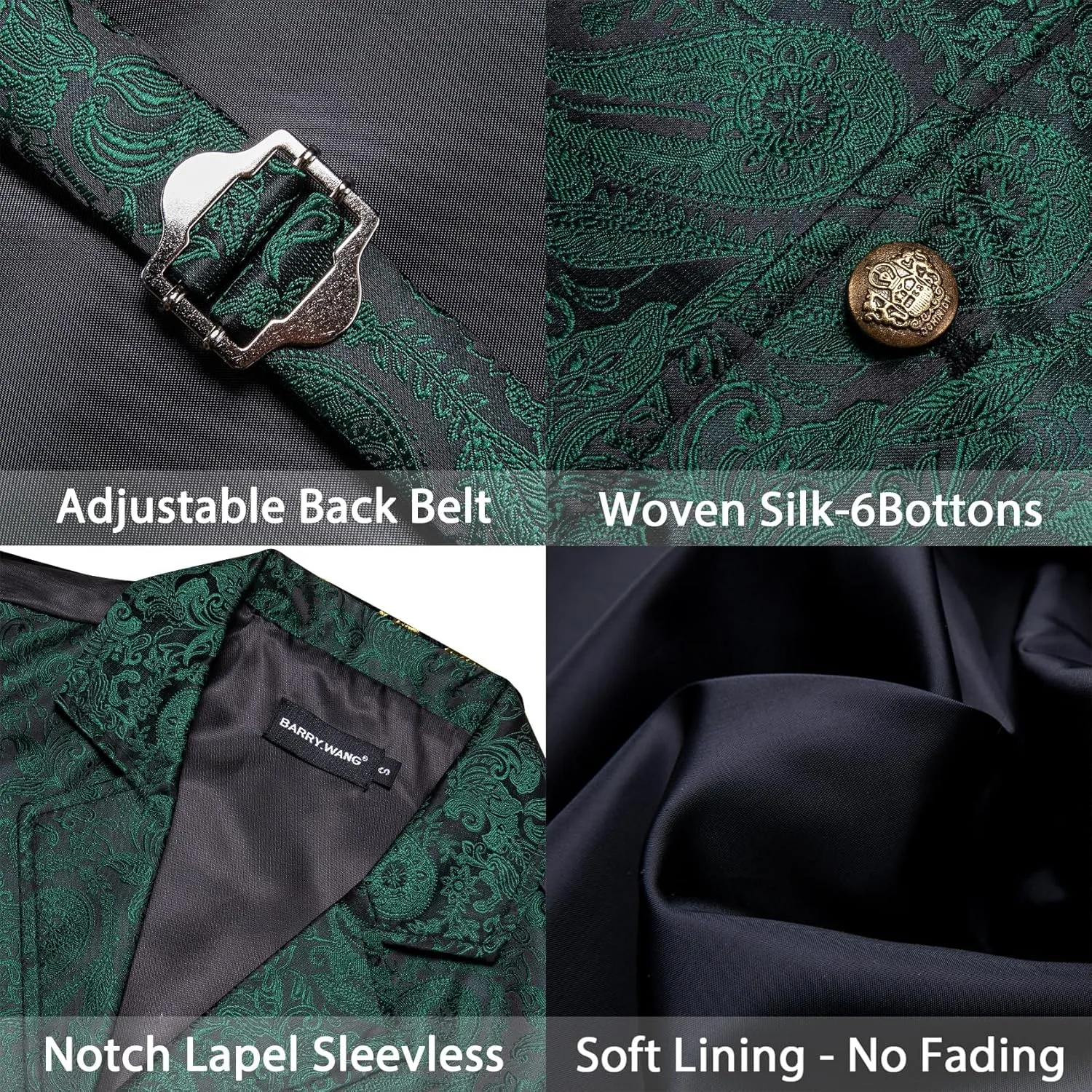 Barry.Wang Mens Victorian Vest Steampunk Gothic Paisley Tailored Collar Waistcoat Halloween Themed Party