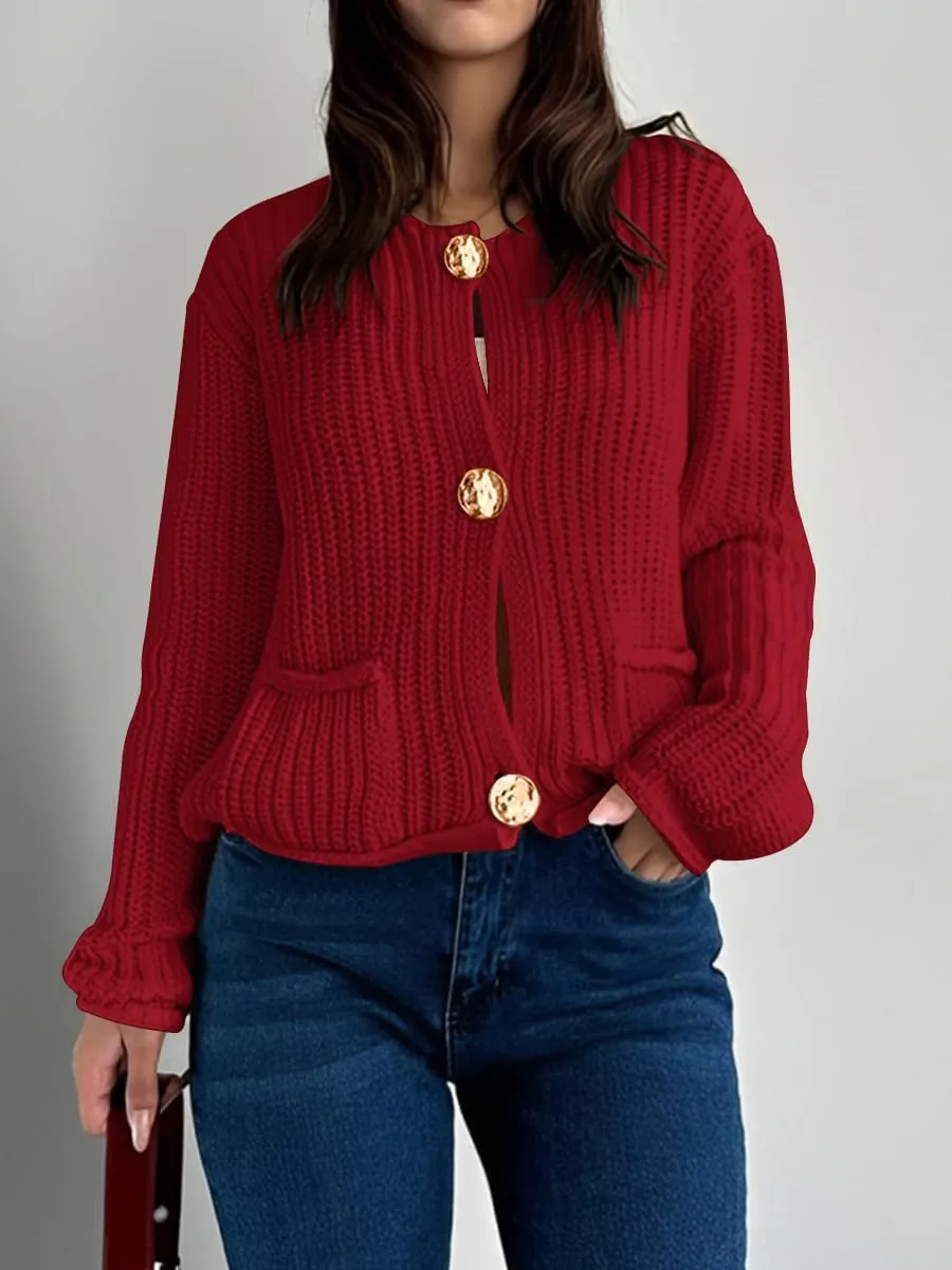 BeautyNee Women's Cardigan Sweaters Button Down Cropped Chunky Knit Cardigan Jacket Long Sleeve Trendy Tops with Pockets