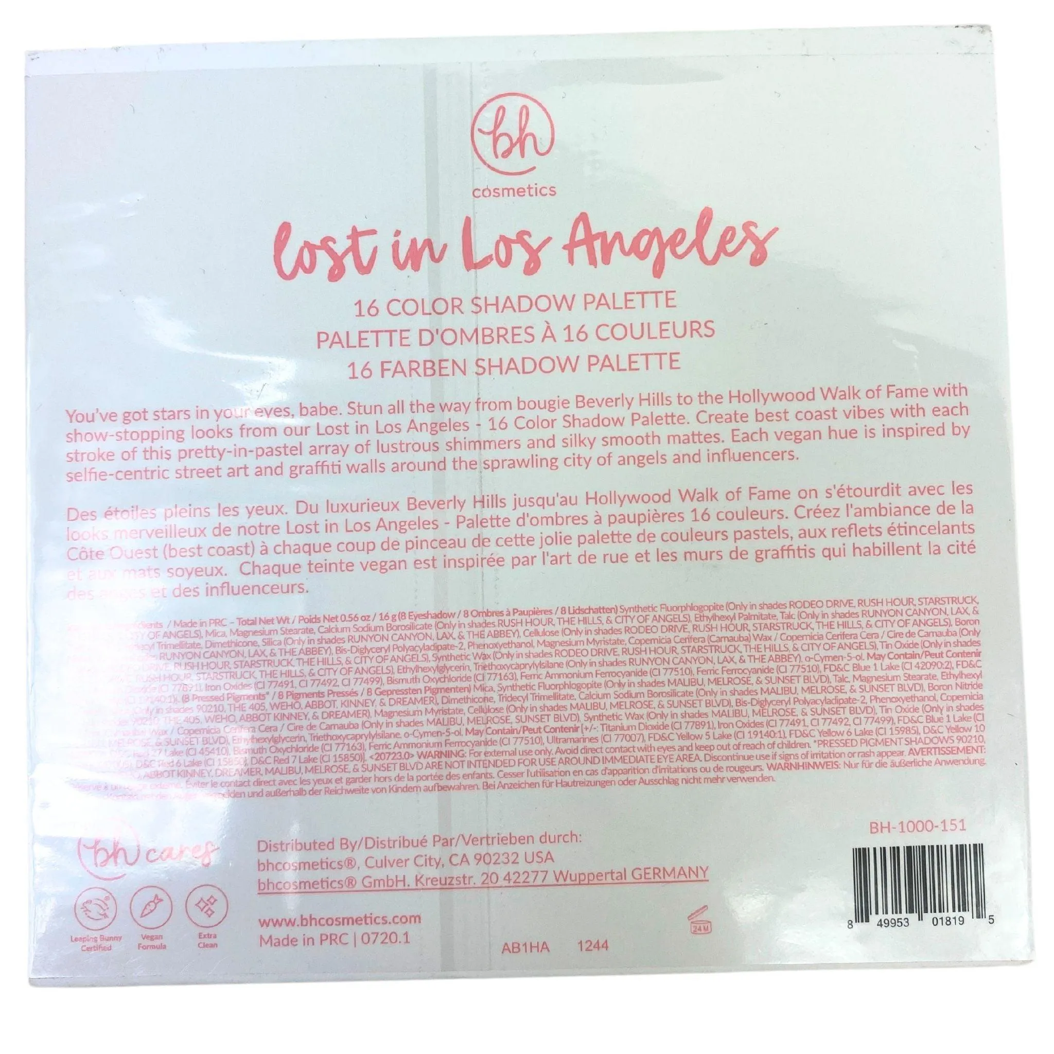 BH Cosmetics Los Angeles 16 Color Shadow Palette (36 Pcs Lot)
