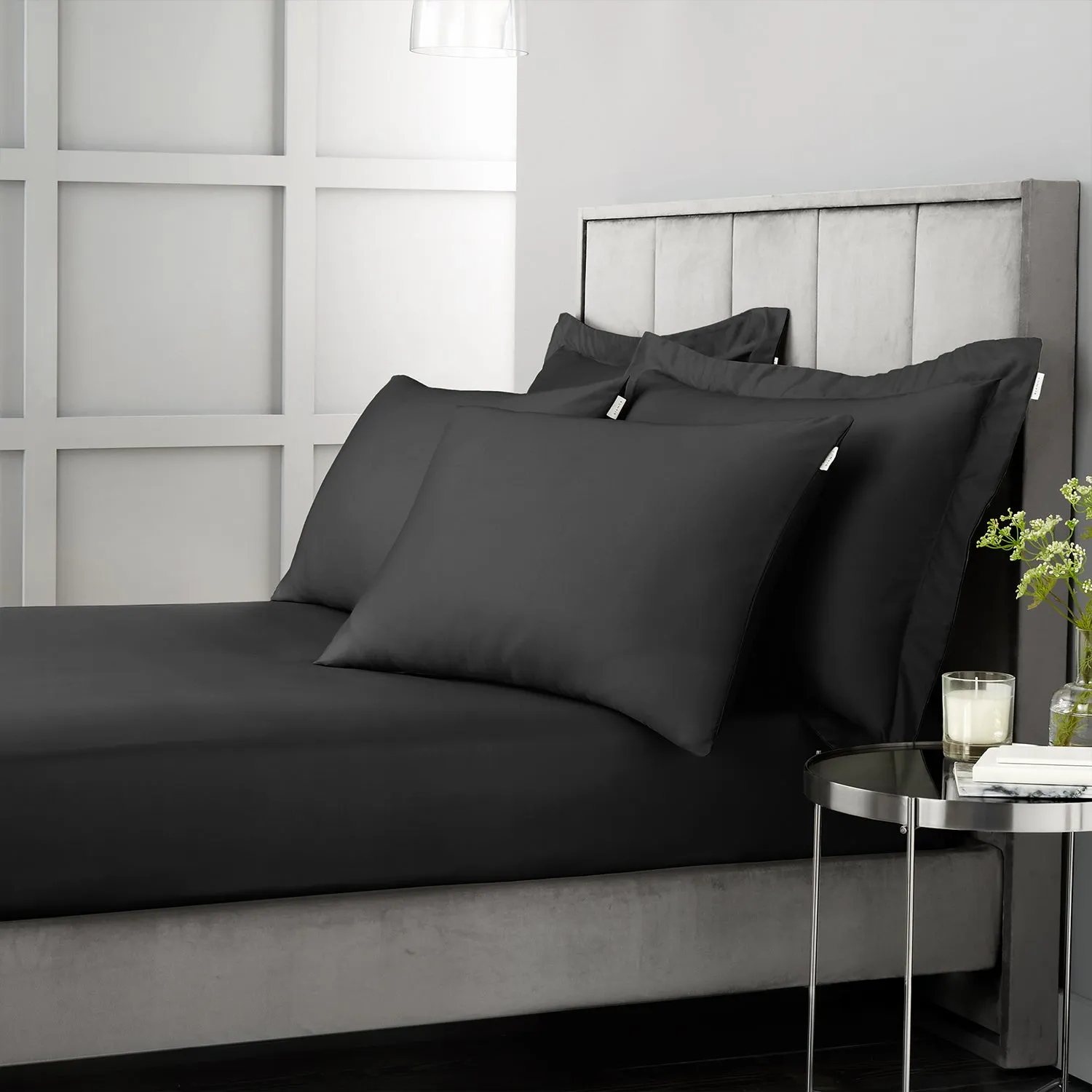 Bianca Black 400TC 100% Cotton Sateen Extra Deep (36cm) Fitted Sheet