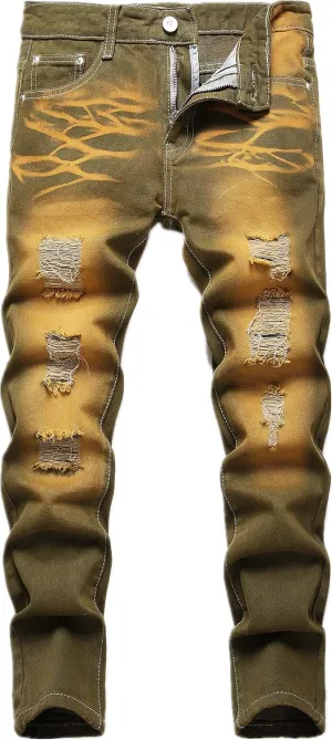 Boy's Ripped Distressed Skinny Fit Fashion Slim Washed Kids Denim Jeans Pants