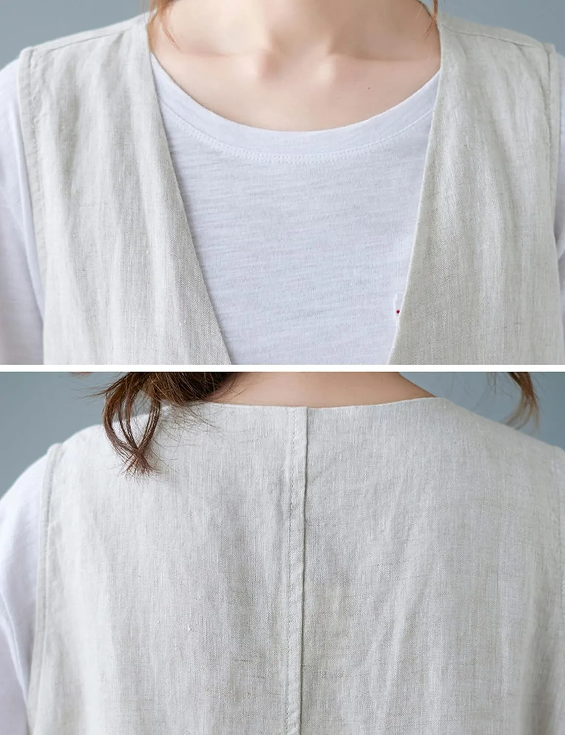 Bozanly Women's Sleeveless Button Down Vest Casual V Neck Cotton Linen Blazer Jacket with Pockets
