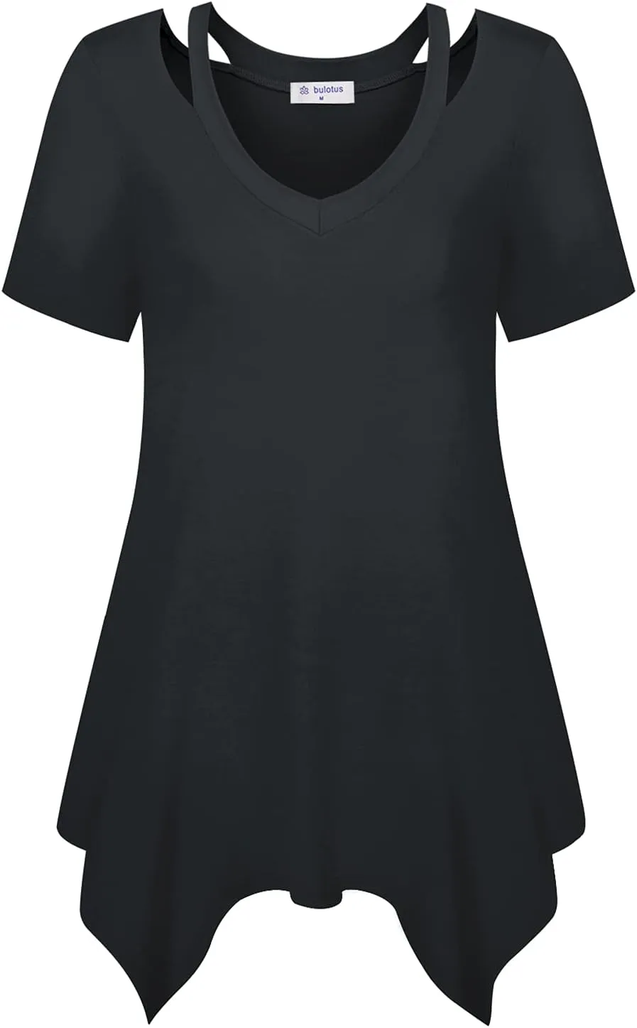 Bulotus Womens Short Sleeve Tunic Tops Cut Out V Neck Dressy Casual Loose Fit Long Tops