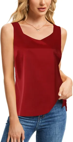 CAPE CLIQUE Silk Satin Tank Tops for Women V Neck Sleeveless Camisole 2025 Summer Basic Blouses Work Outfits Shirts