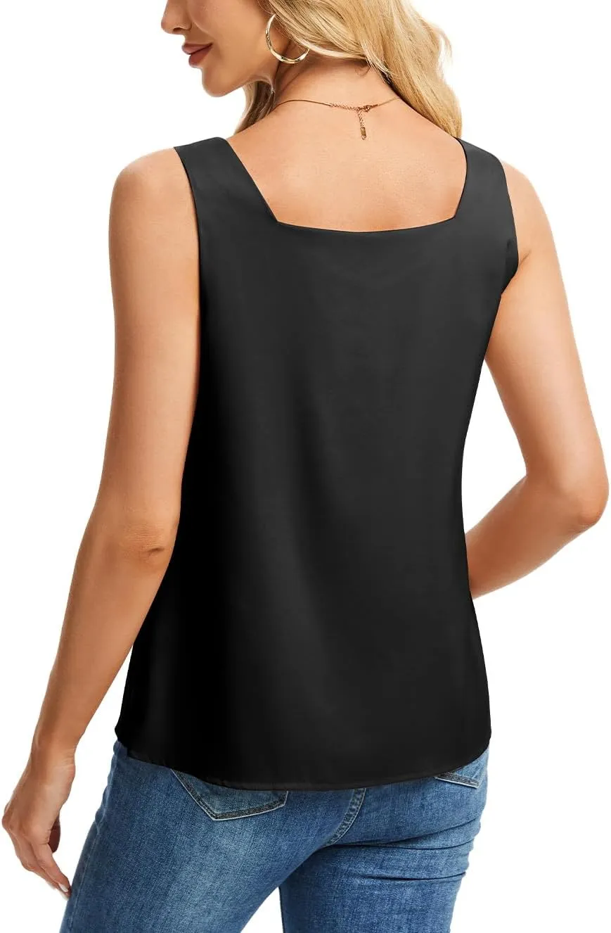 CAPE CLIQUE Silk Satin Tank Tops for Women V Neck Sleeveless Camisole 2025 Summer Basic Blouses Work Outfits Shirts