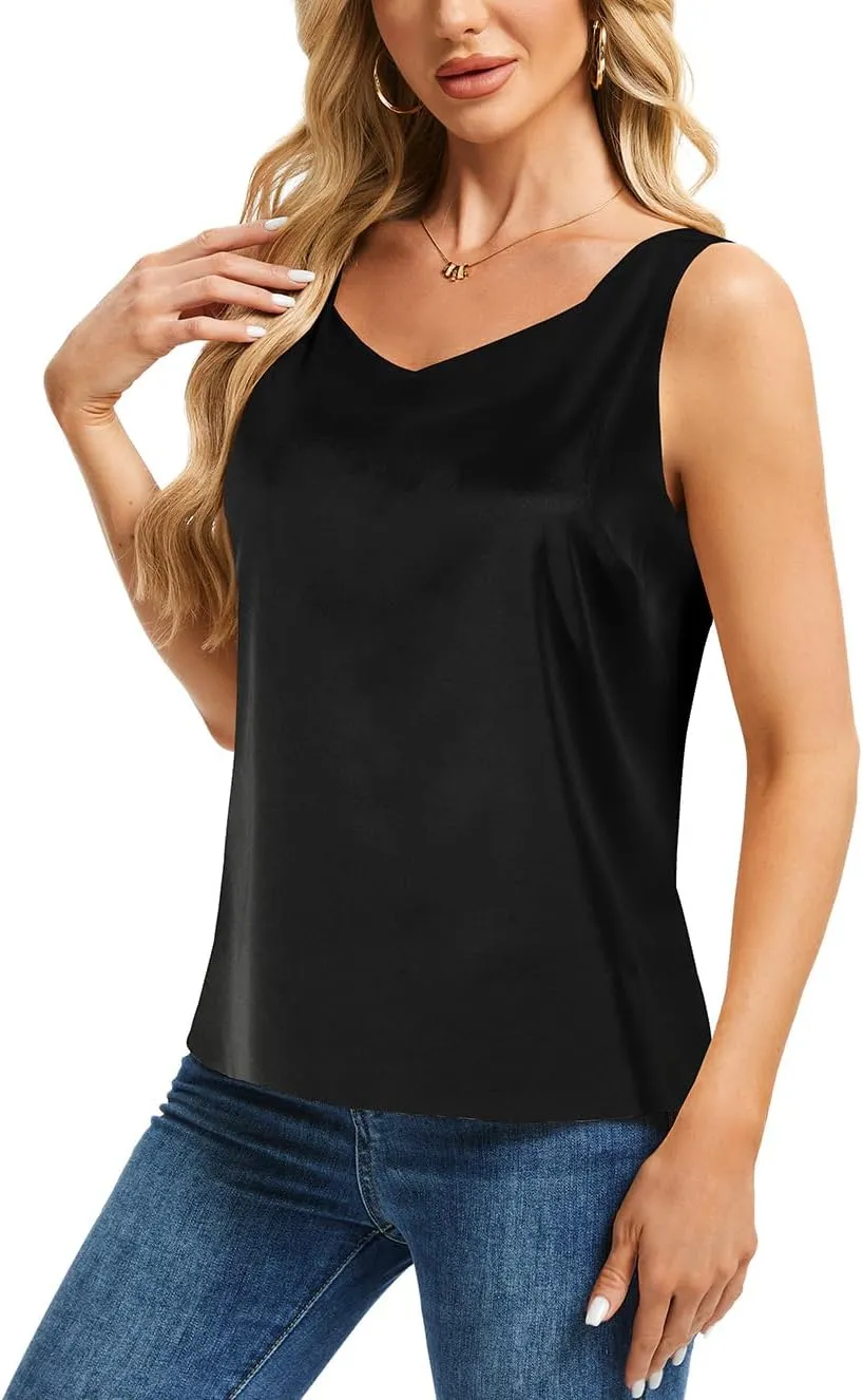 CAPE CLIQUE Silk Satin Tank Tops for Women V Neck Sleeveless Camisole 2025 Summer Basic Blouses Work Outfits Shirts
