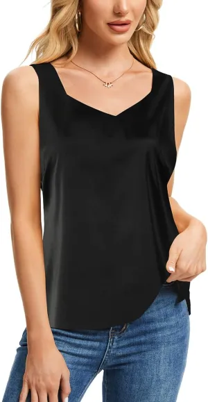 CAPE CLIQUE Silk Satin Tank Tops for Women V Neck Sleeveless Camisole 2025 Summer Basic Blouses Work Outfits Shirts
