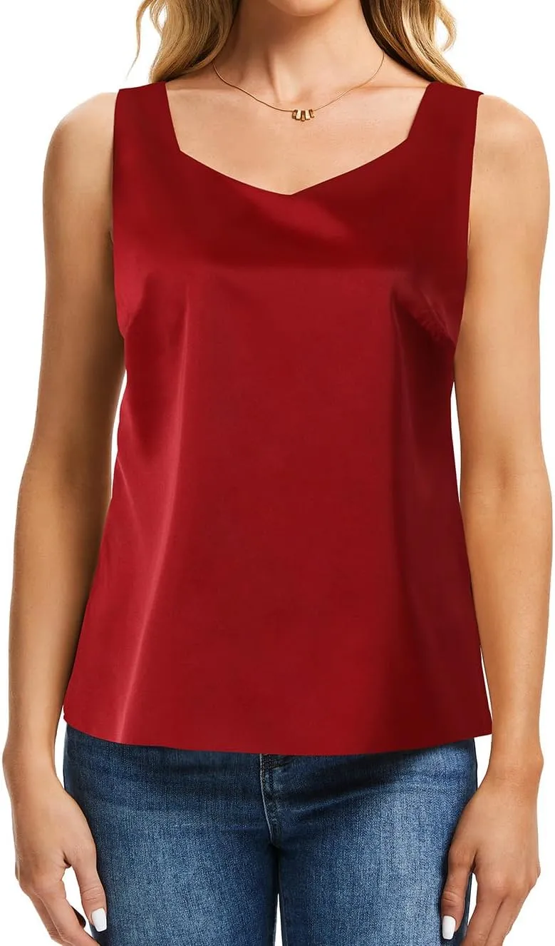 CAPE CLIQUE Silk Satin Tank Tops for Women V Neck Sleeveless Camisole 2025 Summer Basic Blouses Work Outfits Shirts