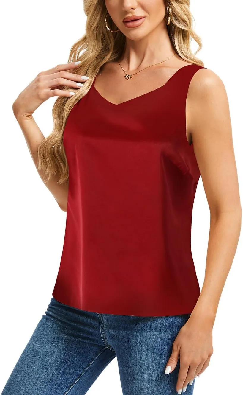 CAPE CLIQUE Silk Satin Tank Tops for Women V Neck Sleeveless Camisole 2025 Summer Basic Blouses Work Outfits Shirts