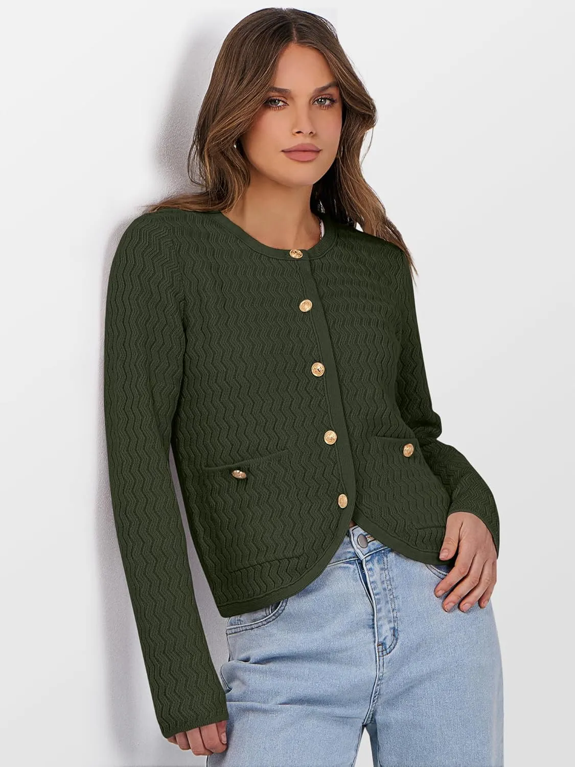 Caracilia Women's Cropped Cardigan Sweaters Open Front Button Down Dressy Casual Classic Knit Lady Jackets Spring Outerwear
