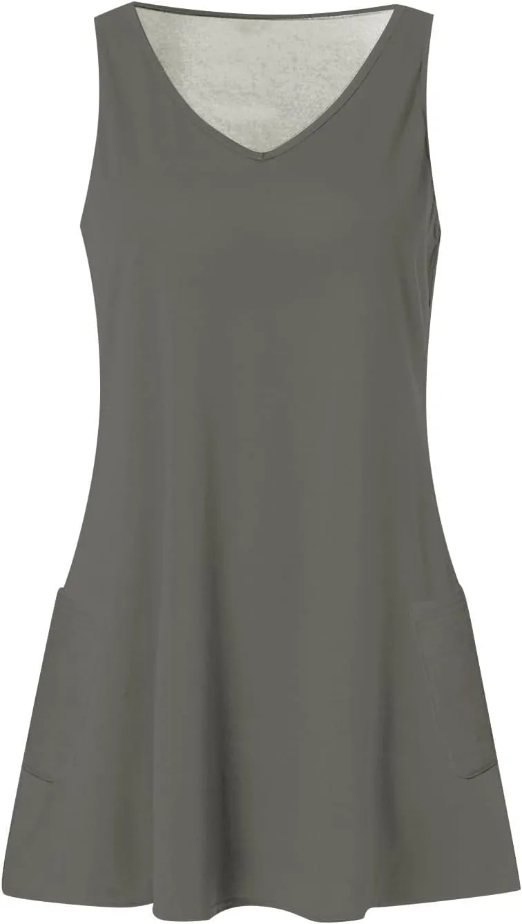 Casual Cocktail Summer Dress for Women Calf Length Tanks Cotton Boxy Fit Cool Solid Color Neck Dress Ladie's