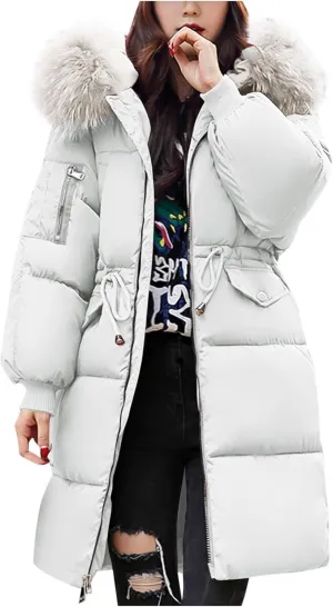 Ceboyel Women Long Puffer Winter Coat Faux Fur Hood Winter Bubble Coats Jacket Trendy Puffy Jackets Warm Outerwear Clothing