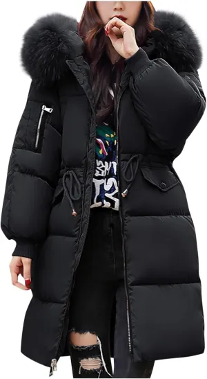 Ceboyel Women Long Puffer Winter Coat Faux Fur Hood Winter Bubble Coats Jacket Trendy Puffy Jackets Warm Outerwear Clothing