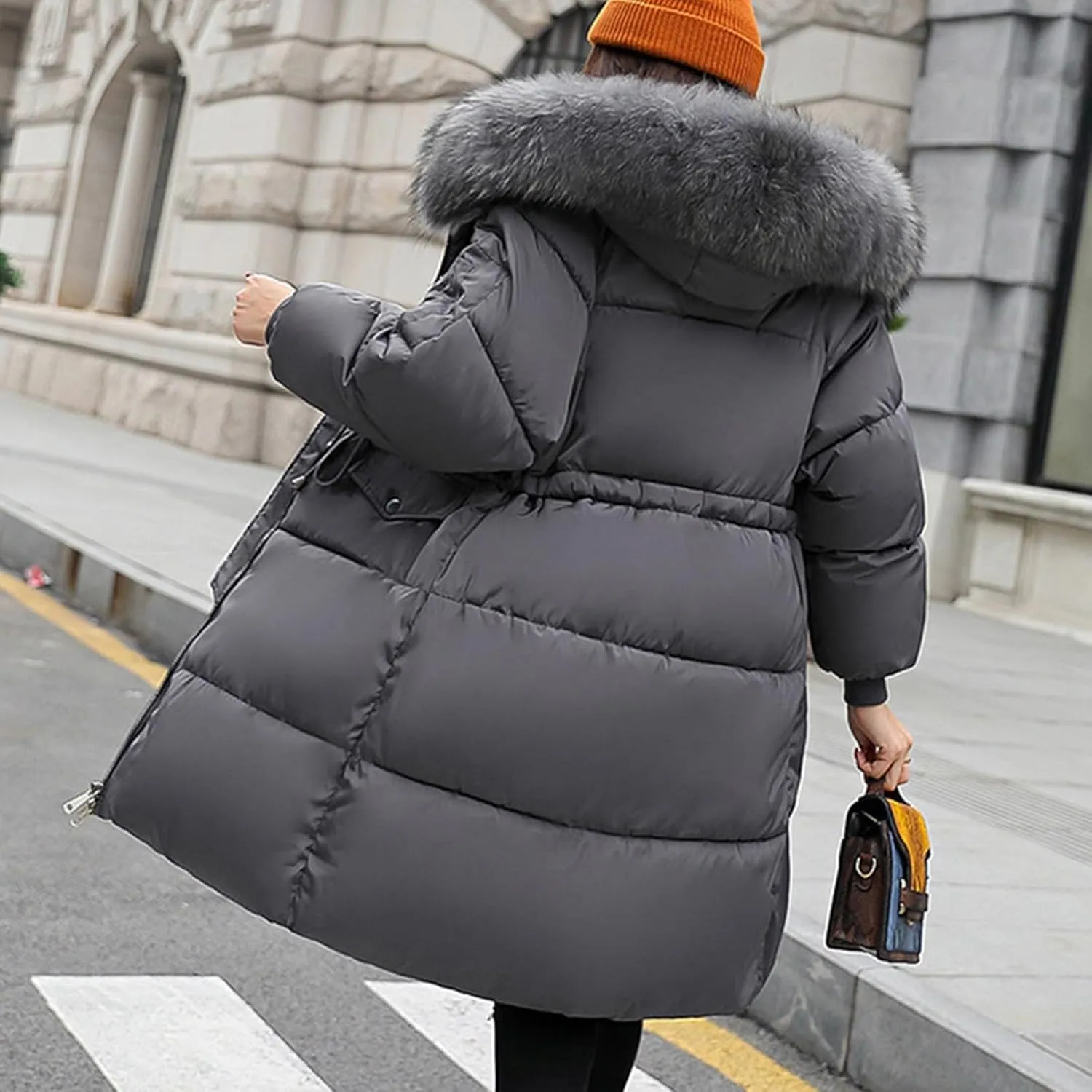 Ceboyel Women Long Puffer Winter Coat Faux Fur Hood Winter Bubble Coats Jacket Trendy Puffy Jackets Warm Outerwear Clothing