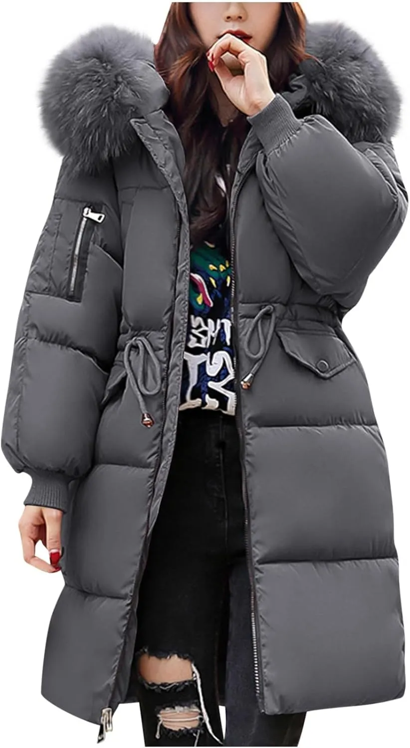 Ceboyel Women Long Puffer Winter Coat Faux Fur Hood Winter Bubble Coats Jacket Trendy Puffy Jackets Warm Outerwear Clothing