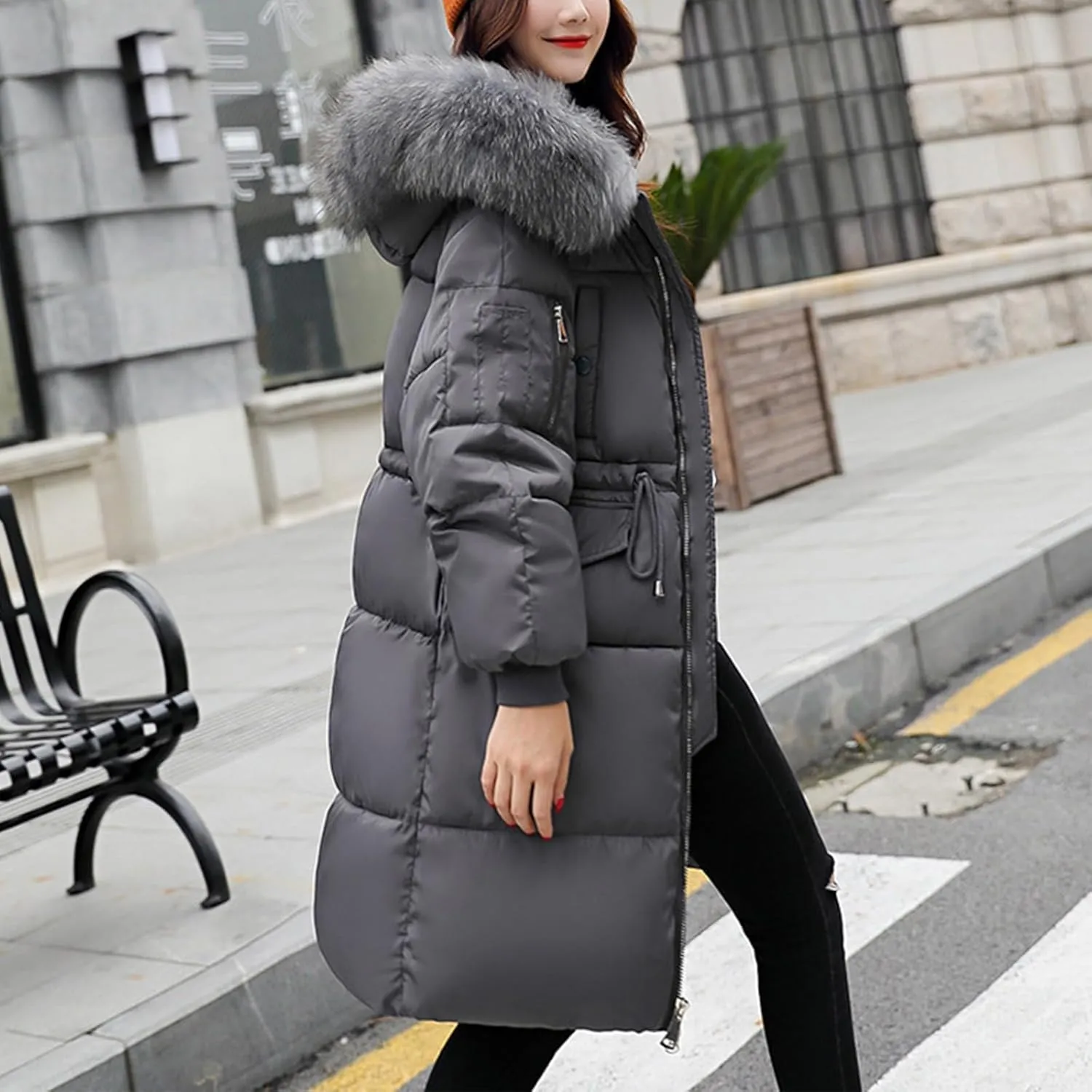 Ceboyel Women Long Puffer Winter Coat Faux Fur Hood Winter Bubble Coats Jacket Trendy Puffy Jackets Warm Outerwear Clothing