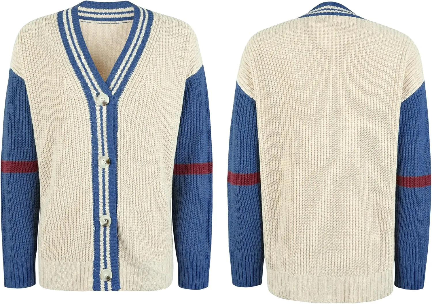 chouyatou Womens Fall Button Down Cardigan Sweaters Color Block Stripe Knitted Lightweight Cardigan