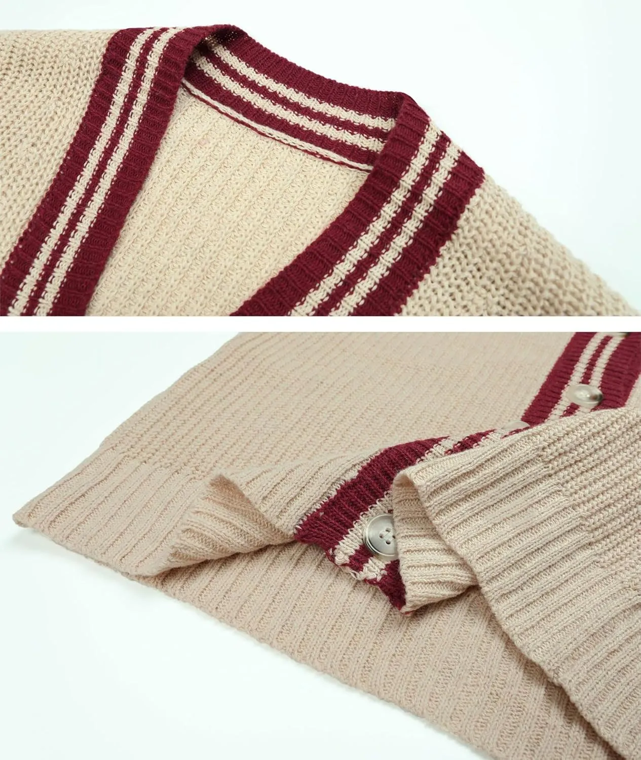 chouyatou Womens Fall Button Down Cardigan Sweaters Color Block Stripe Knitted Lightweight Cardigan
