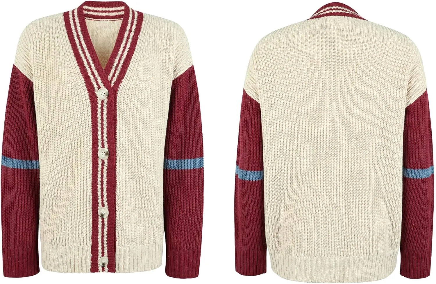 chouyatou Womens Fall Button Down Cardigan Sweaters Color Block Stripe Knitted Lightweight Cardigan