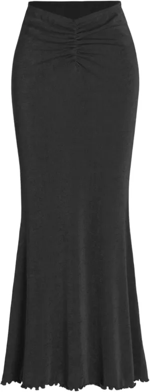 CIDER High Waist Skirts for Women Mermaid Skirt Fishtail Ruched Bodycon Long Maxi Skirt Lettuce Trim Stretchy