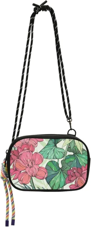 Crossbody Bag Bold Line Tropical Flowers Cell Phone Purse Wallet with Credit Card Slots Multicolor Handbag with Adjustable Strap Fits Phone Keys And More