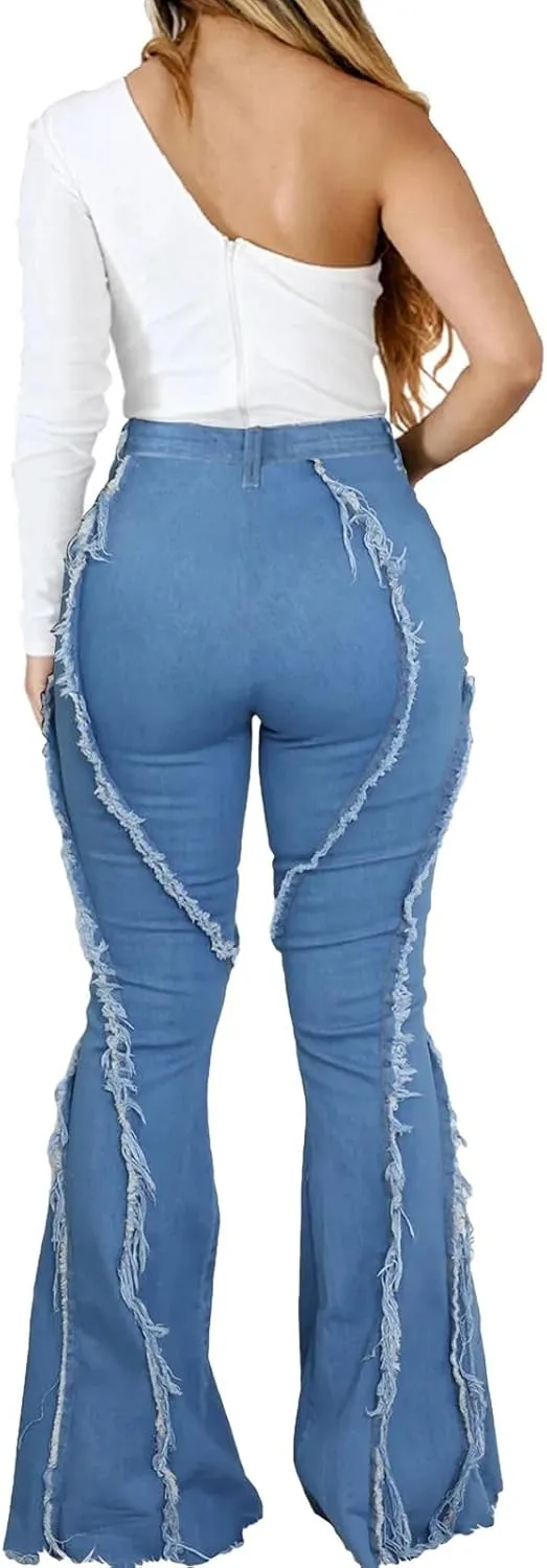 CuteCherry Women Bell Bottom Jeans High Waist Bell Bottom Flared Jean