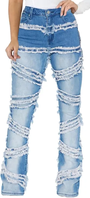 CuteCherry Women Bell Bottom Jeans High Waist Bell Bottom Flared Jean
