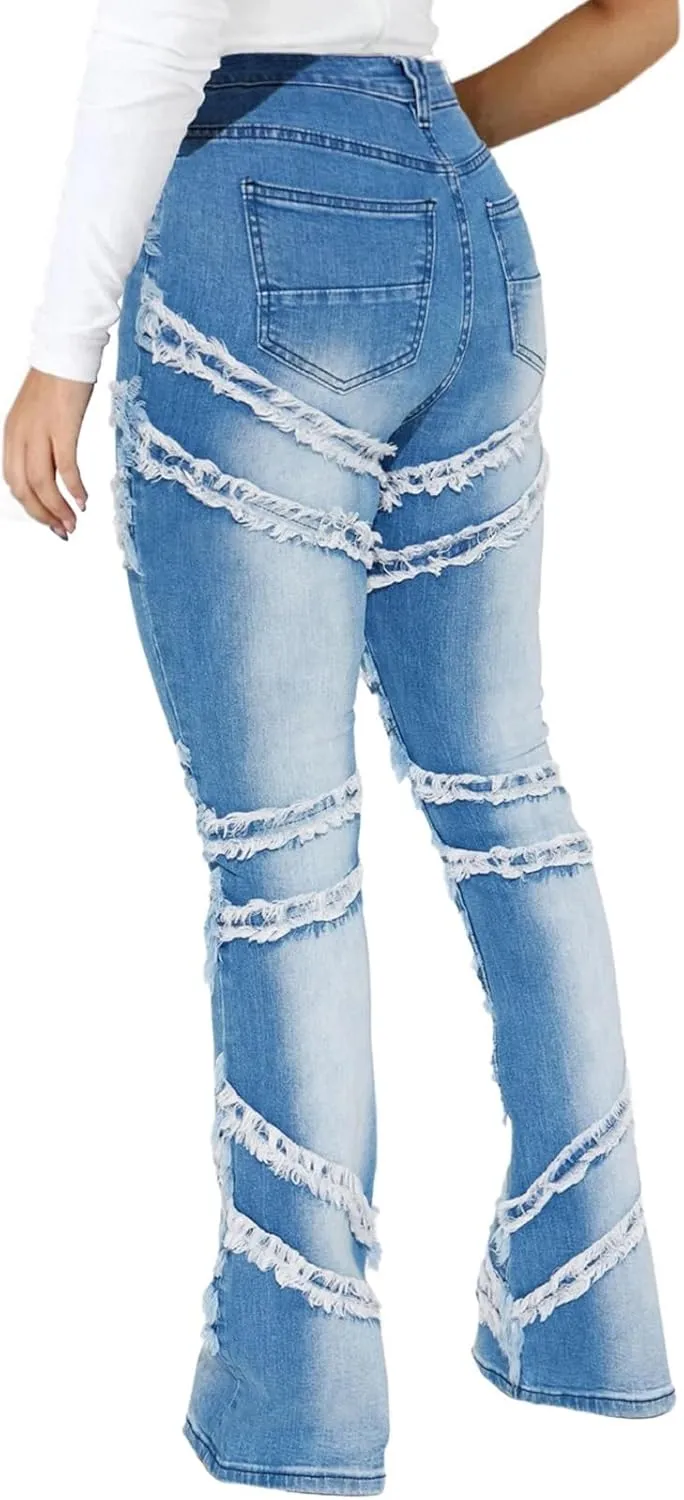 CuteCherry Women Bell Bottom Jeans High Waist Bell Bottom Flared Jean