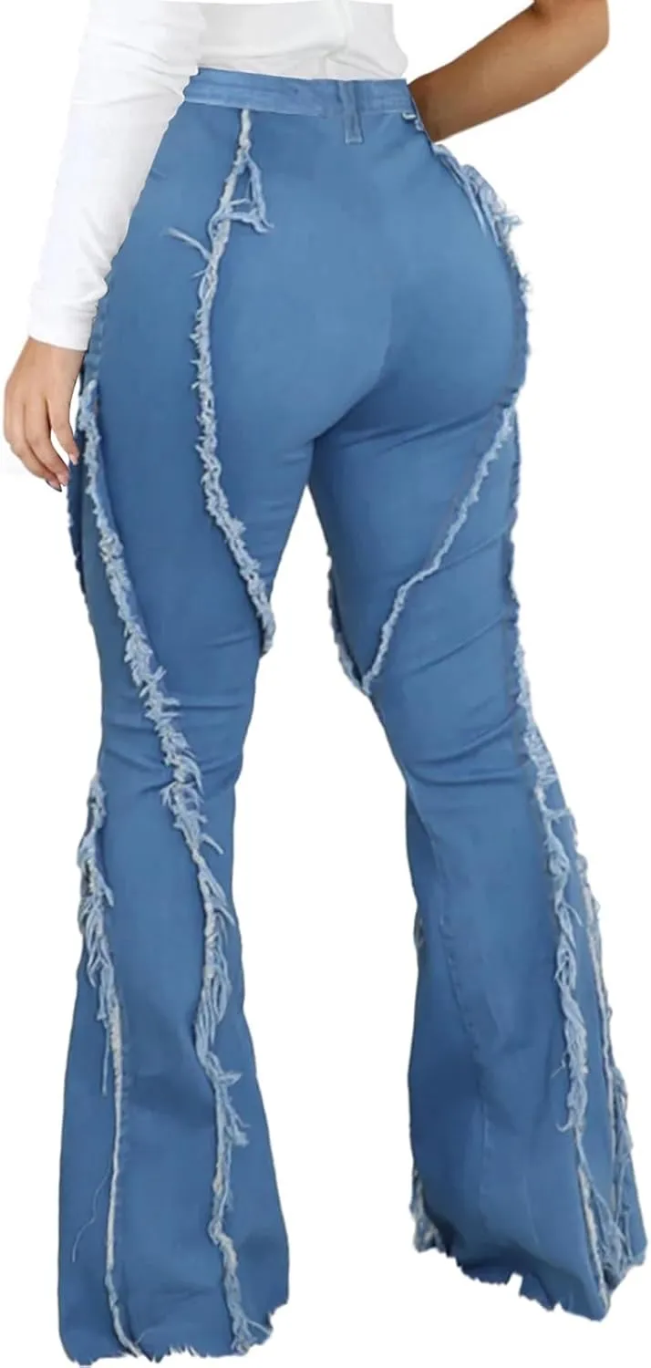 CuteCherry Women Bell Bottom Jeans High Waist Bell Bottom Flared Jean
