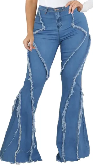 CuteCherry Women Bell Bottom Jeans High Waist Bell Bottom Flared Jean