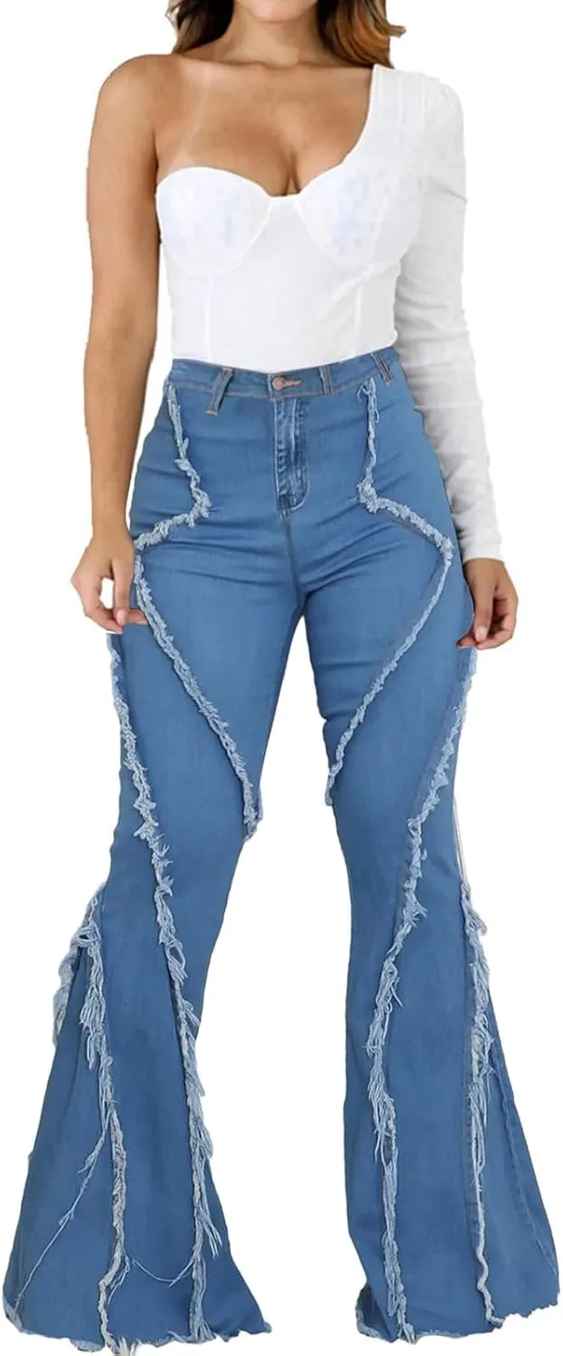 CuteCherry Women Bell Bottom Jeans High Waist Bell Bottom Flared Jean