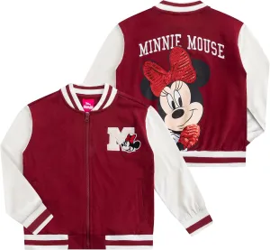 Disney Lilo & Stitch Minnie Mouse Girls Letterman Varsity Bomber Jacket for Big Kids