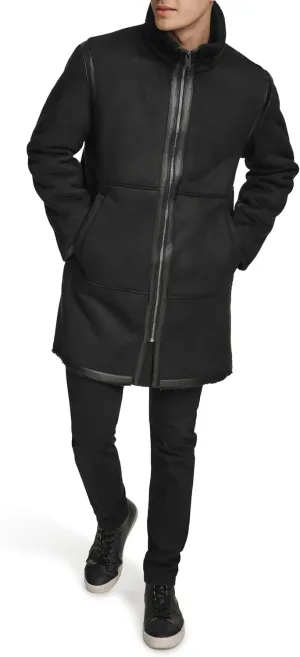 DKNY Mens Long Faux Shearling Coat