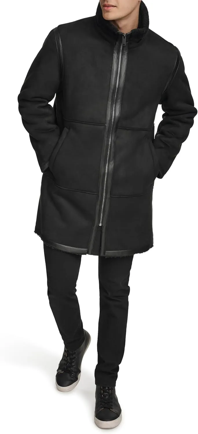 DKNY Mens Long Faux Shearling Coat