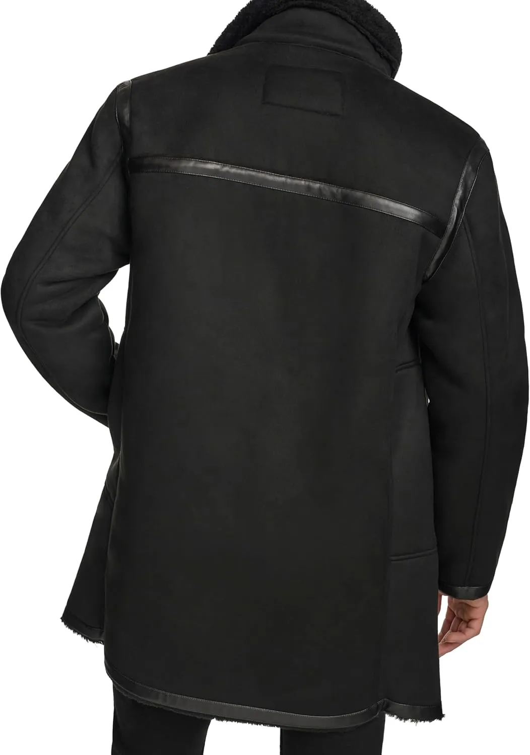 DKNY Mens Long Faux Shearling Coat