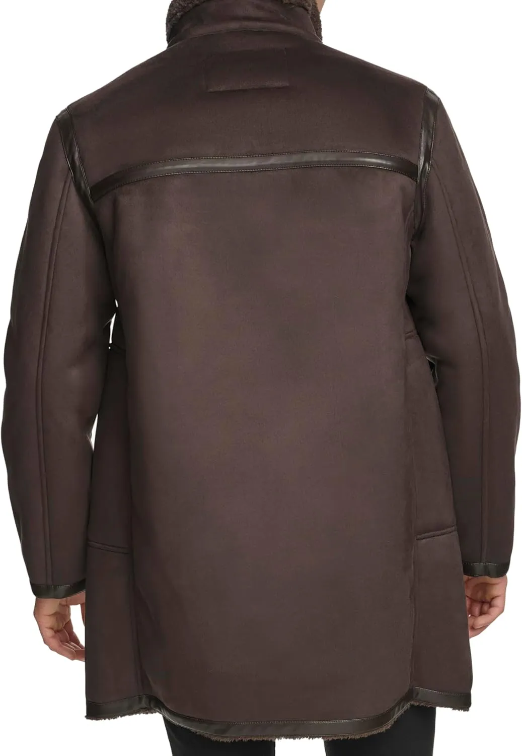 DKNY Mens Long Faux Shearling Coat