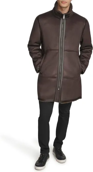 DKNY Mens Long Faux Shearling Coat