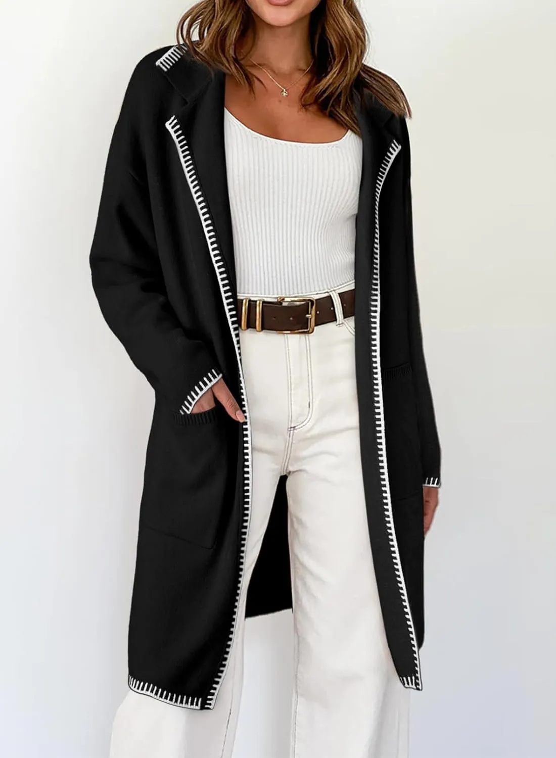 Dokotoo Womens Casual Long Cardigan Sweaters 2024 Winter Coats Fall Jacket Knit Coatigan Outwear with Pockets