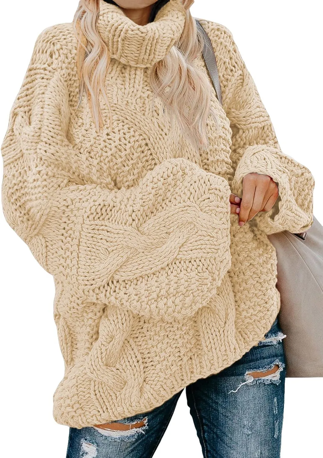 Dokotoo Womens Turtle Neck Sweater Fashion 2024 Loose Casual Cozy Chunky Pullover Tops