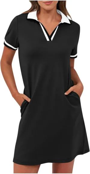 Dresses for Women 2025 Short Sleeve V Neck Casual Lapel Sundress Summer Tennis Golf Mini Shirt Dress with Pockets