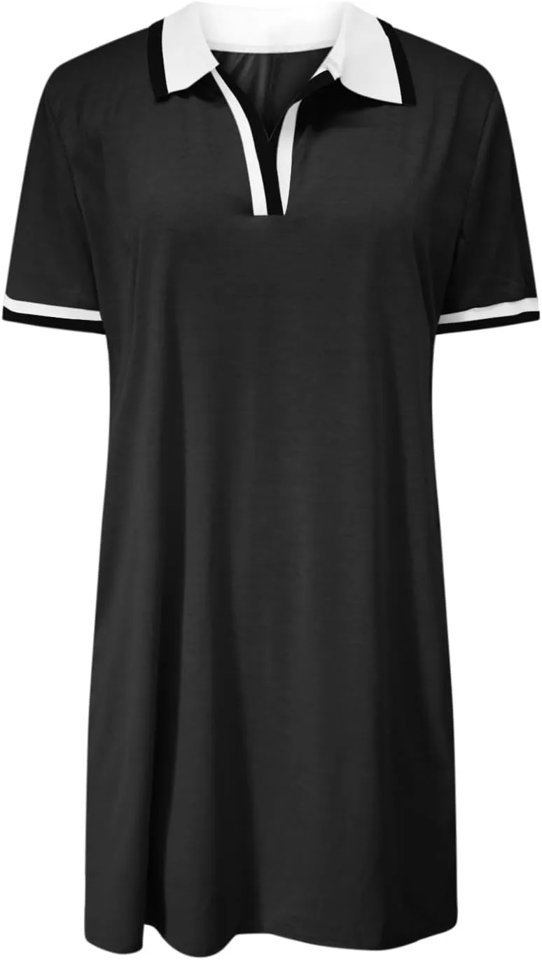 Dresses for Women 2025 Short Sleeve V Neck Casual Lapel Sundress Summer Tennis Golf Mini Shirt Dress with Pockets