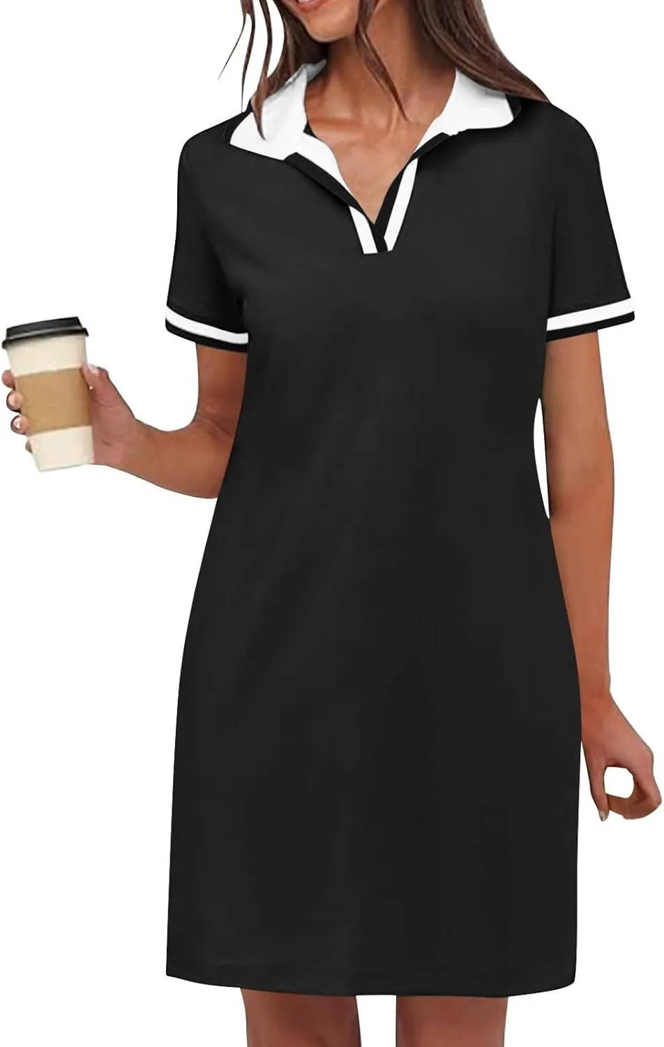 Dresses for Women 2025 Short Sleeve V Neck Casual Lapel Sundress Summer Tennis Golf Mini Shirt Dress with Pockets